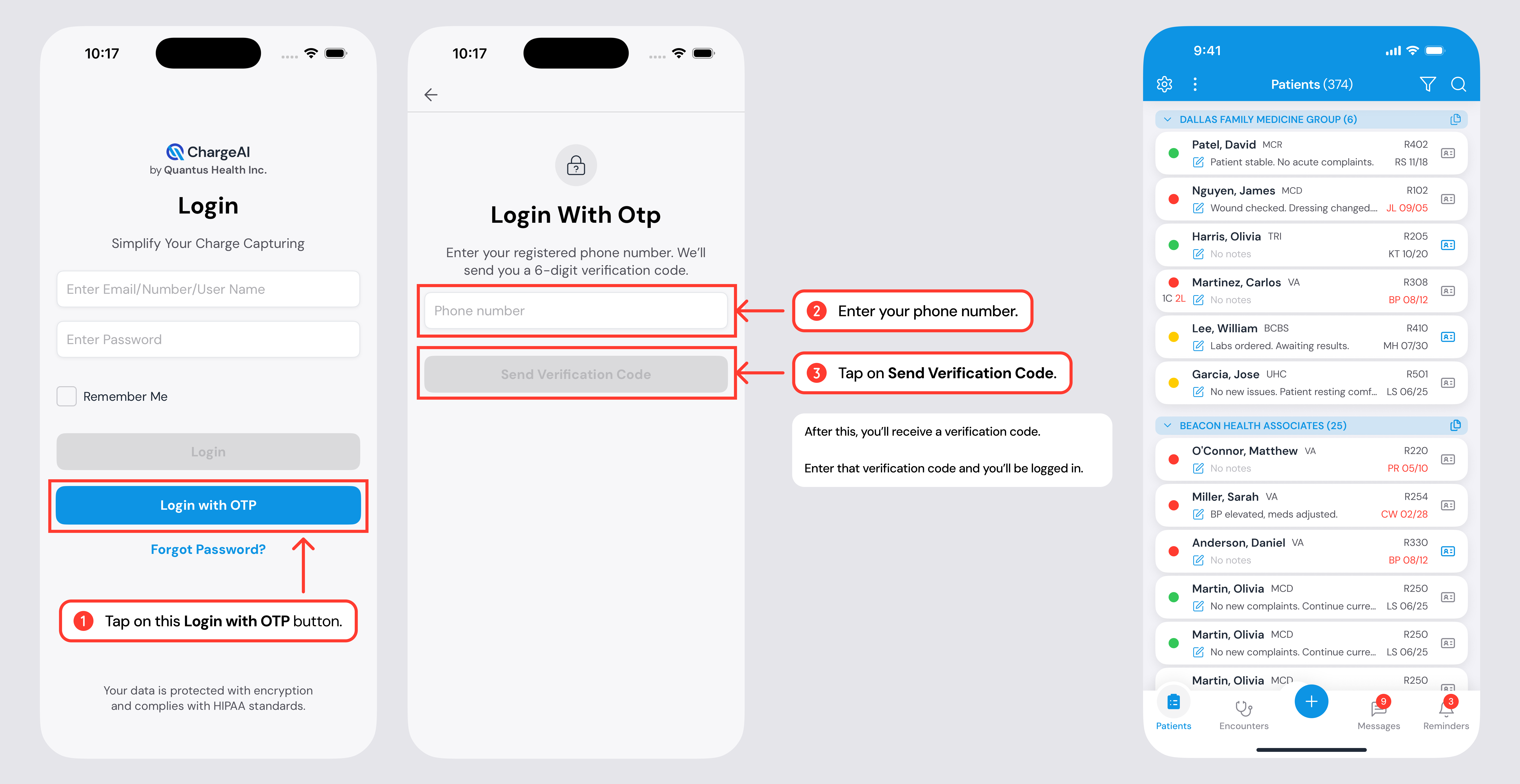 QChargeAI OTP login screen — phone number and verification code